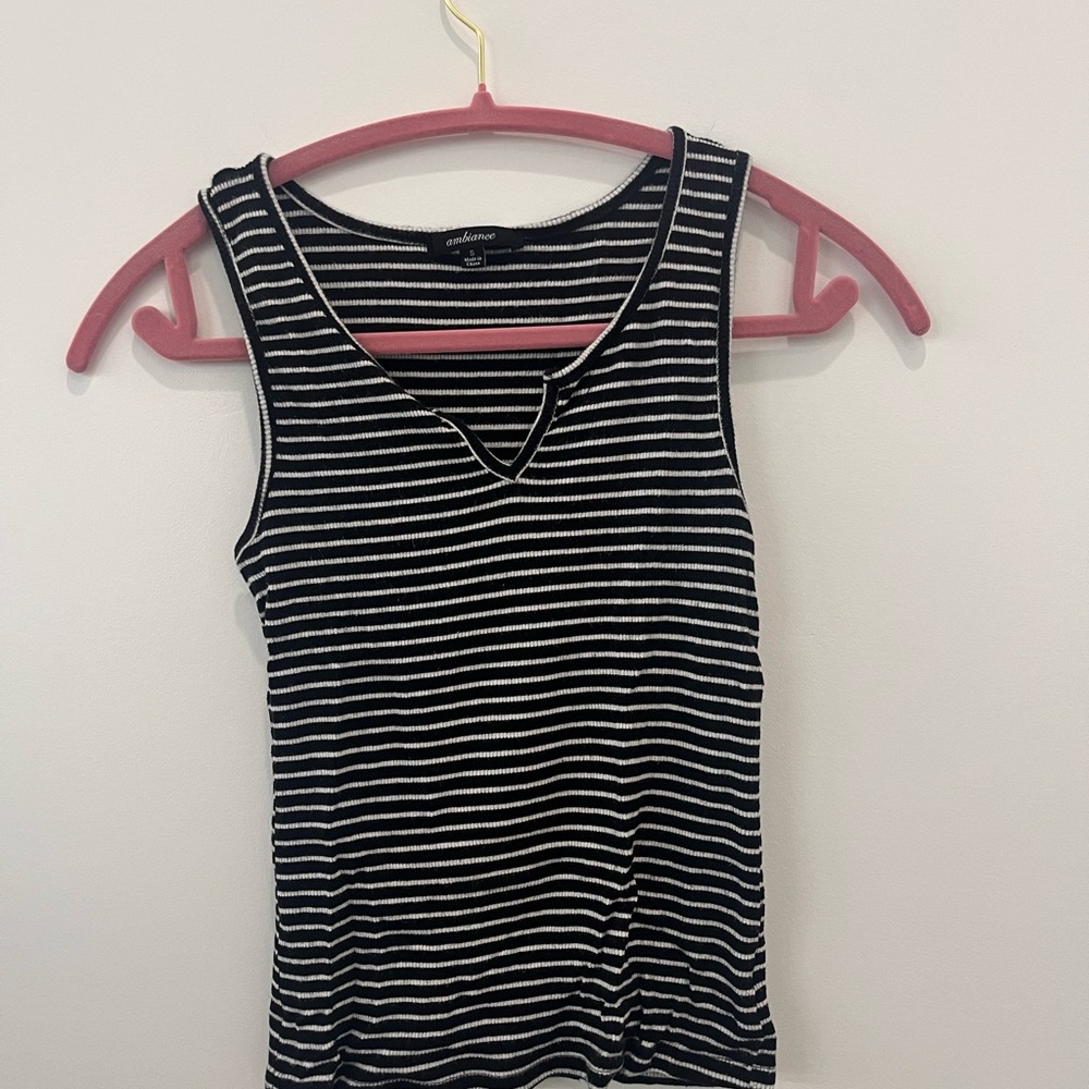 Ambiance Black and White Fitted Sleeveless Tank Top